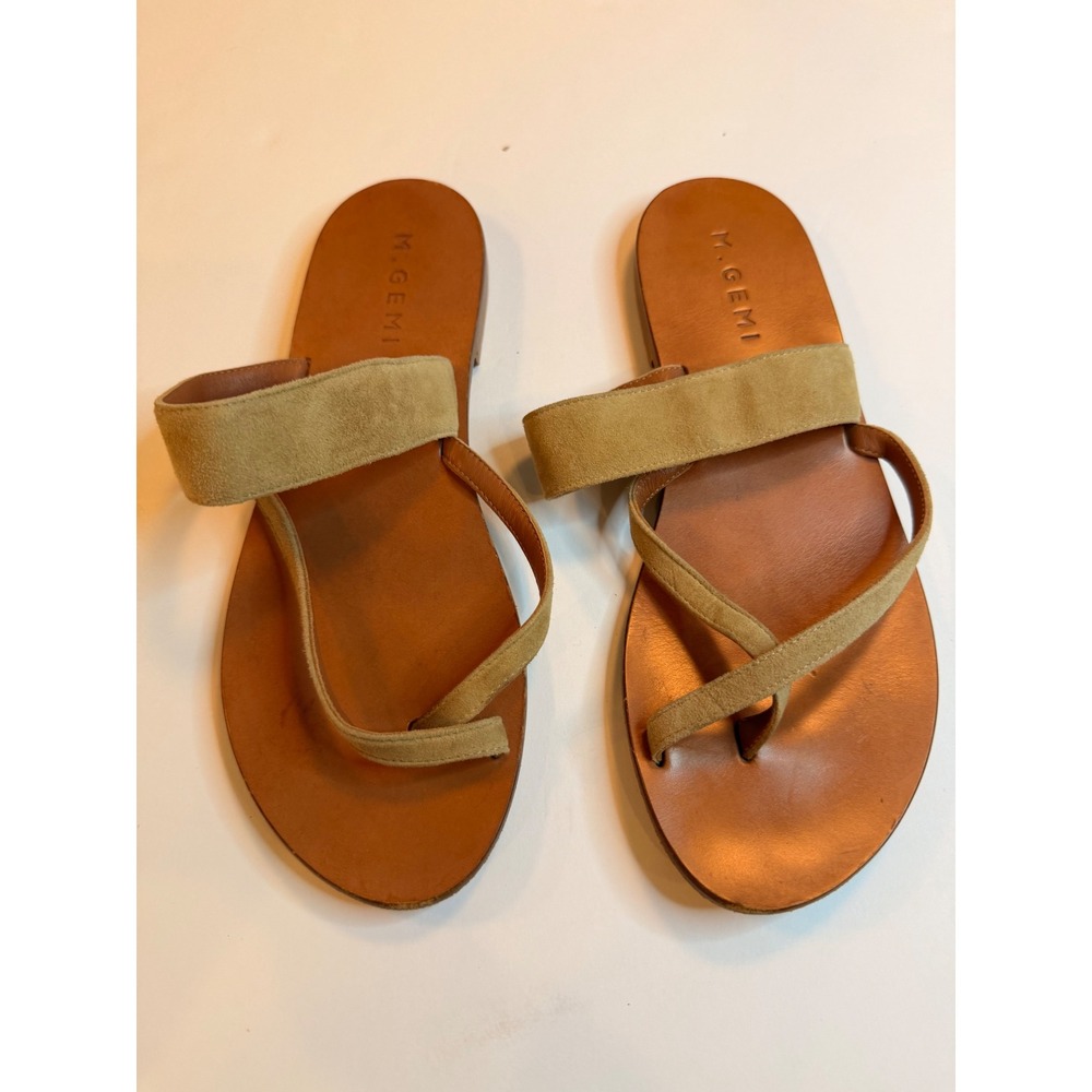 M. Gemi Women Tan Suede Leather Toe Loop Flat Sandals Made in Italy Size 38